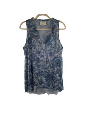 Vanessa Virginia By Anthropologie Blue Metallic Floral Sleeveless Top Womens Med
